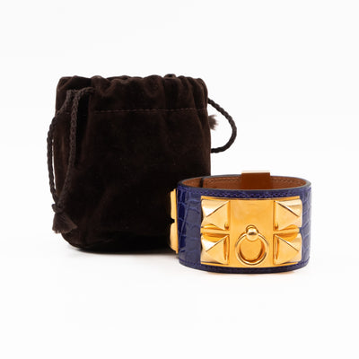 Collier de Chien Alligator Bleu Electrique & Gold Bracelet