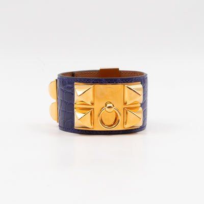 Collier de Chien Alligator Bleu Electrique & Gold Bracelet