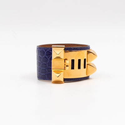 Collier de Chien Alligator Bleu Electrique & Gold Bracelet