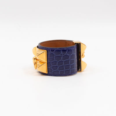 Collier de Chien Alligator Bleu Electrique & Gold Bracelet