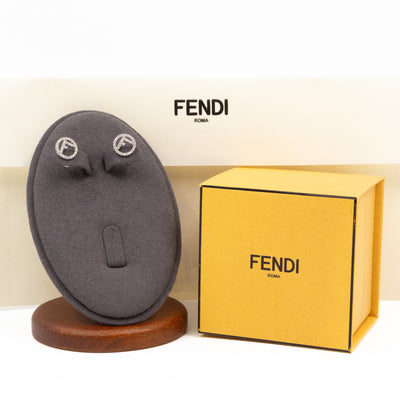 F is Fendi Crystal Earrings Silver