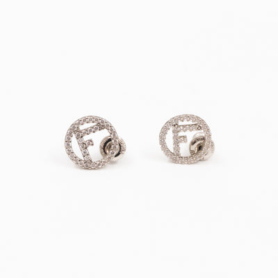 F is Fendi Crystal Earrings Silver