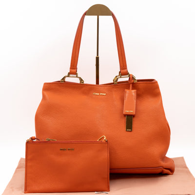 Tote Bag Orange Leather with Pouch