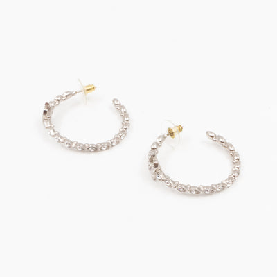 Silver & Crystal CC Logo Hoop Earrings