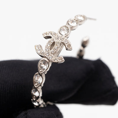 Silver & Crystal CC Logo Hoop Earrings