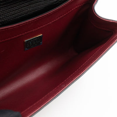 DG Shoulder Bag Lizard Embossed Calfskin Black Velvet