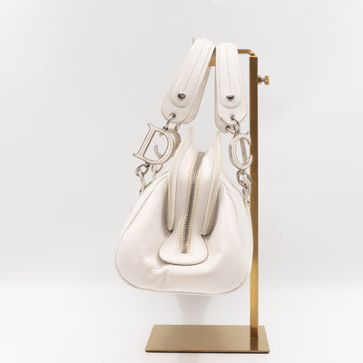 Vintage Flowers Frame Satchel White Grained Calfskin