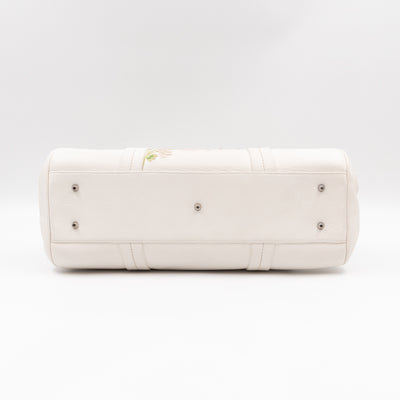 Vintage Flowers Frame Satchel White Grained Calfskin