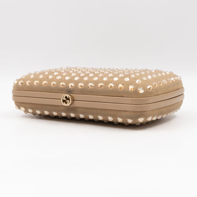 Broadway Khaki Suede Crystal Embellished Clutch