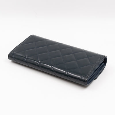 Large Flap Wallet Quilted Navy Patent Leather