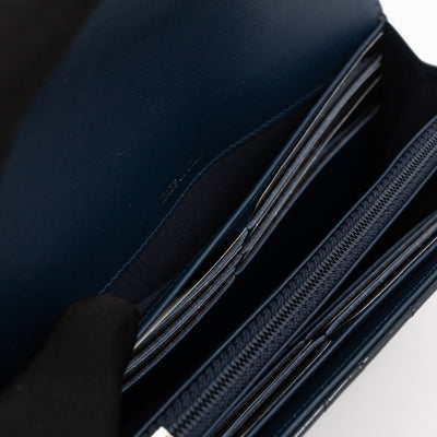 Large Flap Wallet Quilted Navy Patent Leather