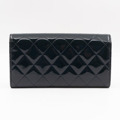 Large Flap Wallet Quilted Navy Patent Leather