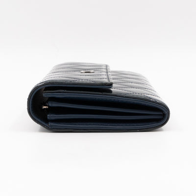 Large Flap Wallet Quilted Navy Patent Leather