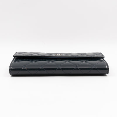 Large Flap Wallet Quilted Navy Patent Leather
