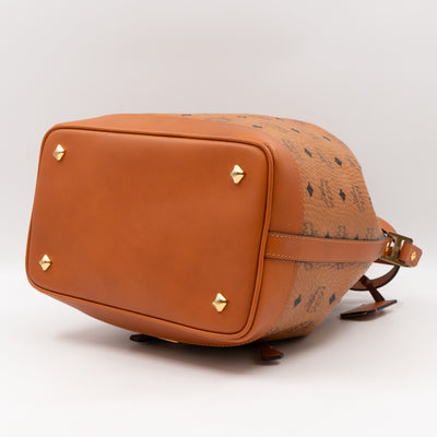 Heritage Petit Drawstring Bucket Bag Visetos Cognac