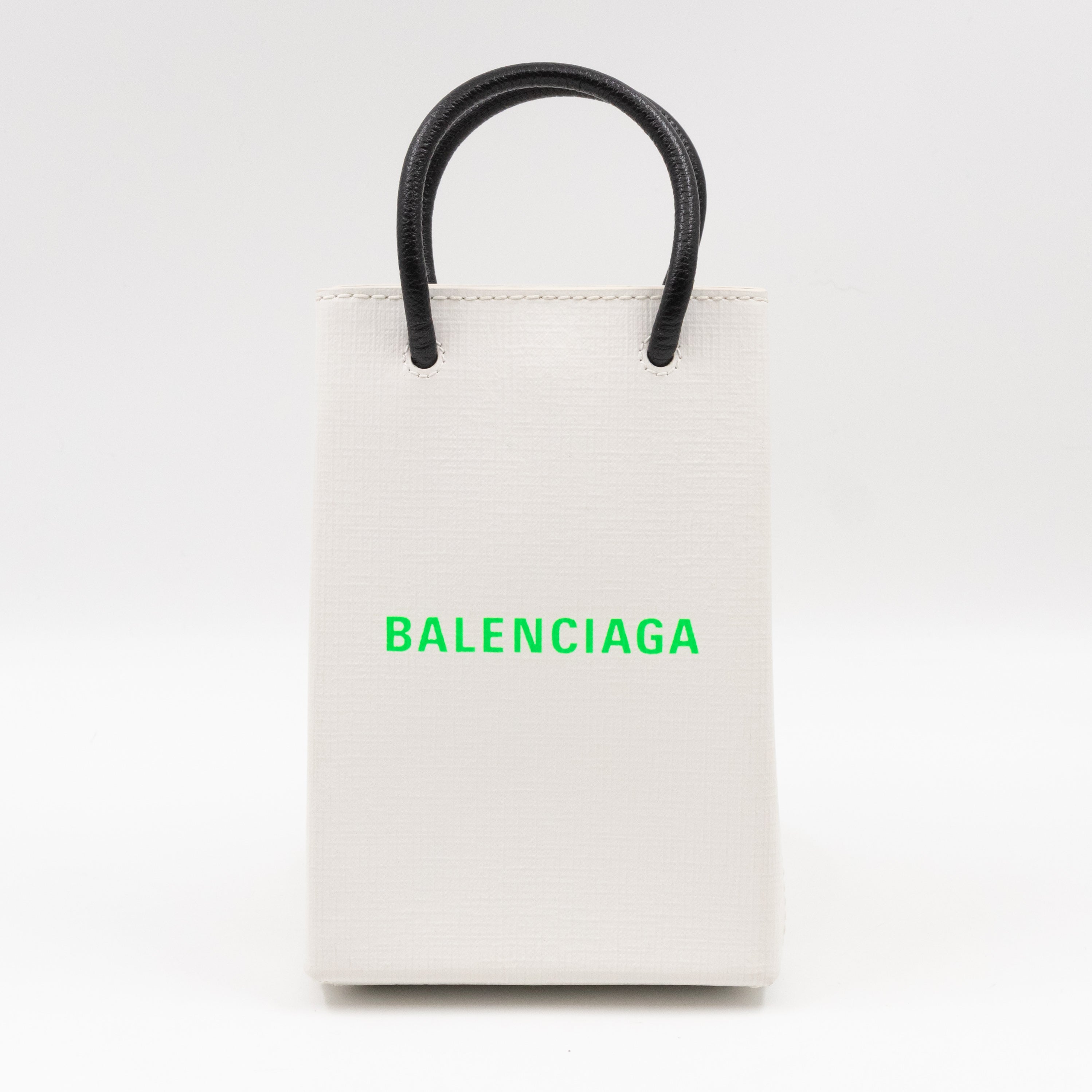 Logo Shopping Phone Holder S Bag White Leather