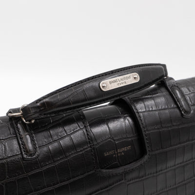 Charlotte Messenger Medium Black Croc Embossed