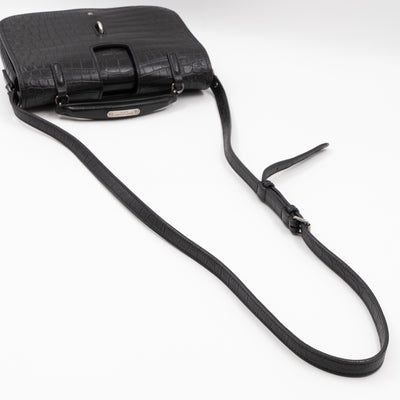 Charlotte Messenger Medium Black Croc Embossed