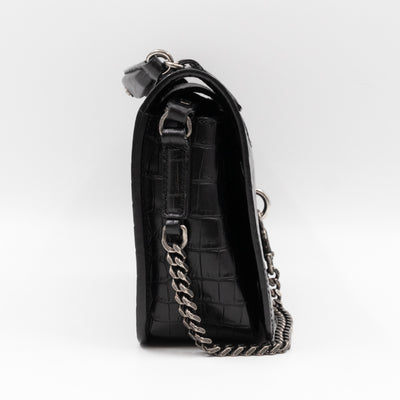 Charlotte Messenger Medium Black Croc Embossed