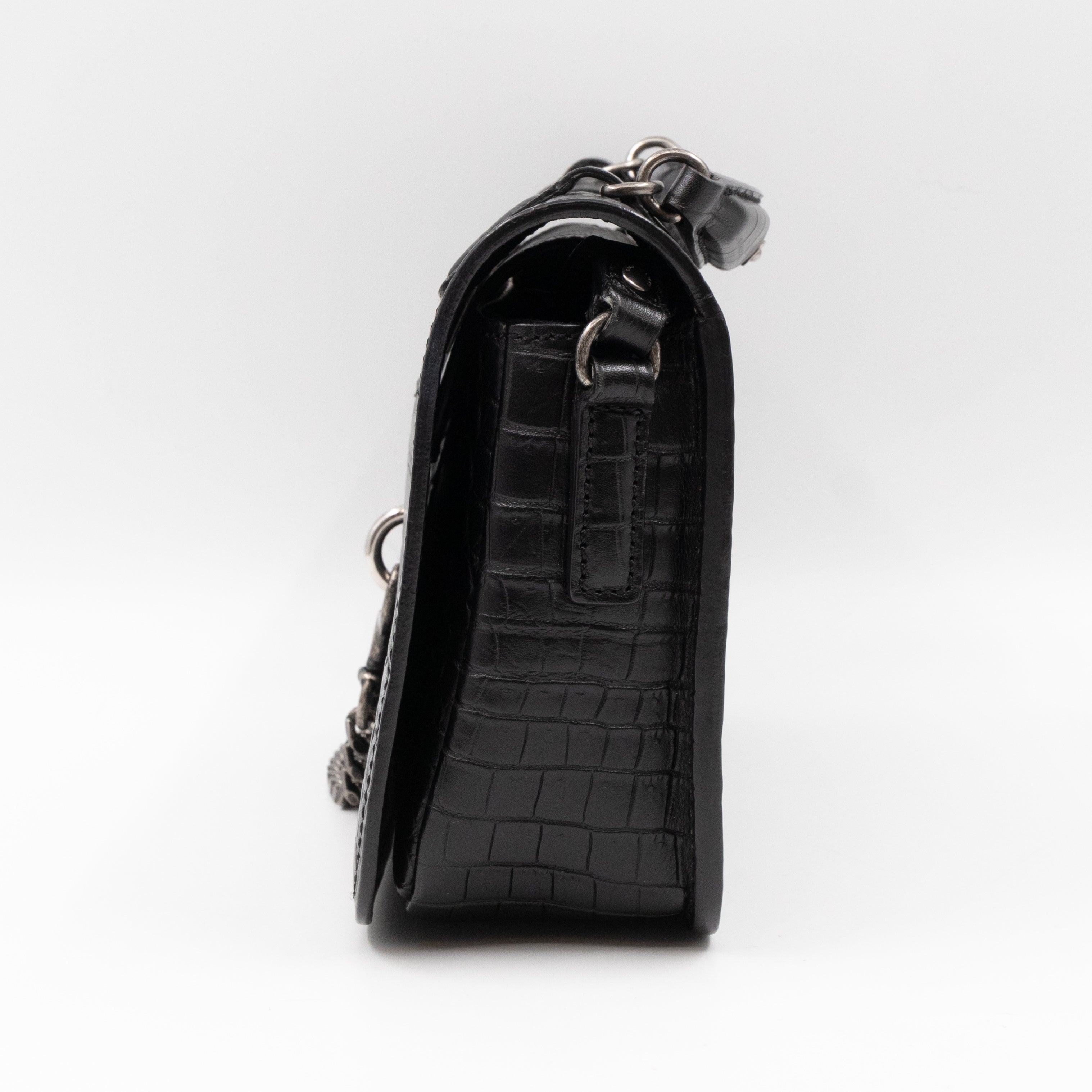 Charlotte Messenger Medium Black Croc Embossed