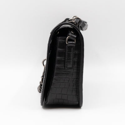 Charlotte Messenger Medium Black Croc Embossed