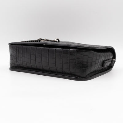 Charlotte Messenger Medium Black Croc Embossed