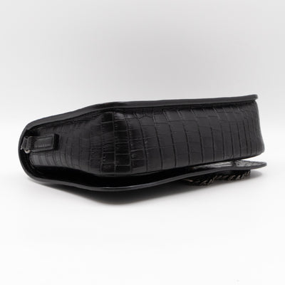 Charlotte Messenger Medium Black Croc Embossed