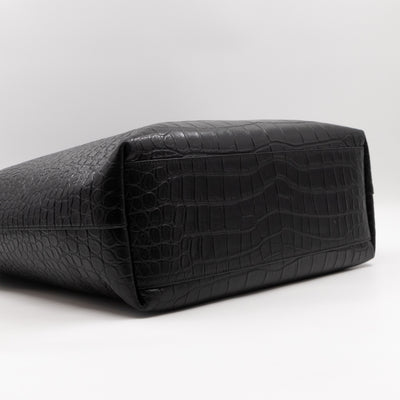 Shopping Tote Black Croc Embossed Leather