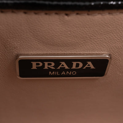 Crystal Studded Pyramid Frame Clutch Black Saffiano Vernice