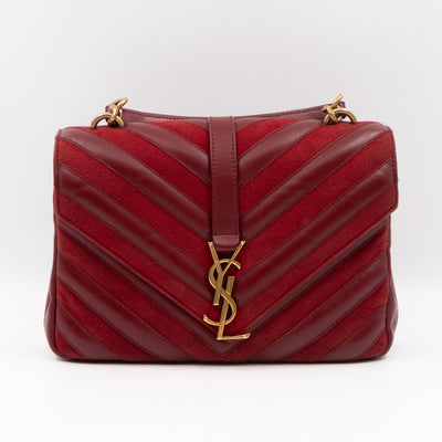 College Medium Chevron Quilted Red Suede Leather