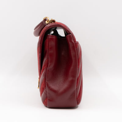 College Medium Chevron Quilted Red Suede Leather