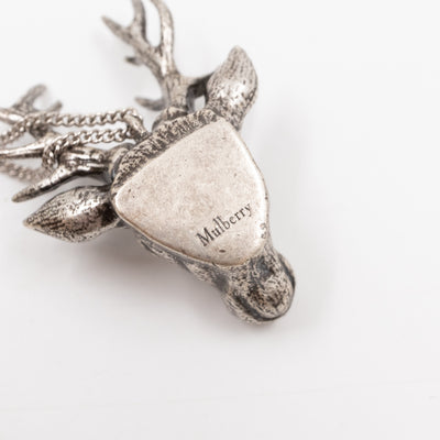 Deer Head Long Necklace Metal Vintage Silver