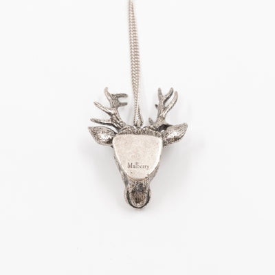 Deer Head Long Necklace Metal Vintage Silver
