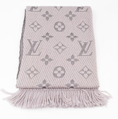 Logomania Wool Silk Scarf Pearl Grey