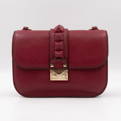 Small Glam Lock Leather Covered Rockstud Flap Bag Burgundy