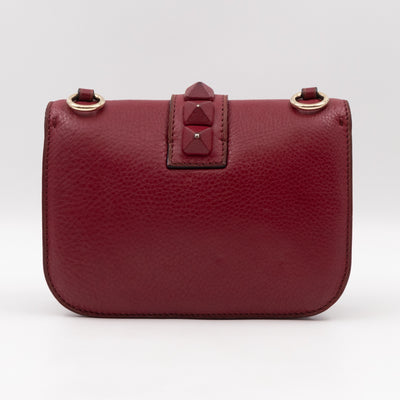 Small Glam Lock Leather Covered Rockstud Flap Bag Burgundy