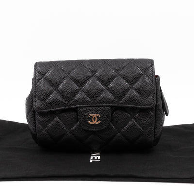 Small Flap Cosmetic Case Quilted Caviar Black