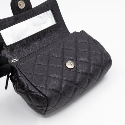 Small Flap Cosmetic Case Quilted Caviar Black