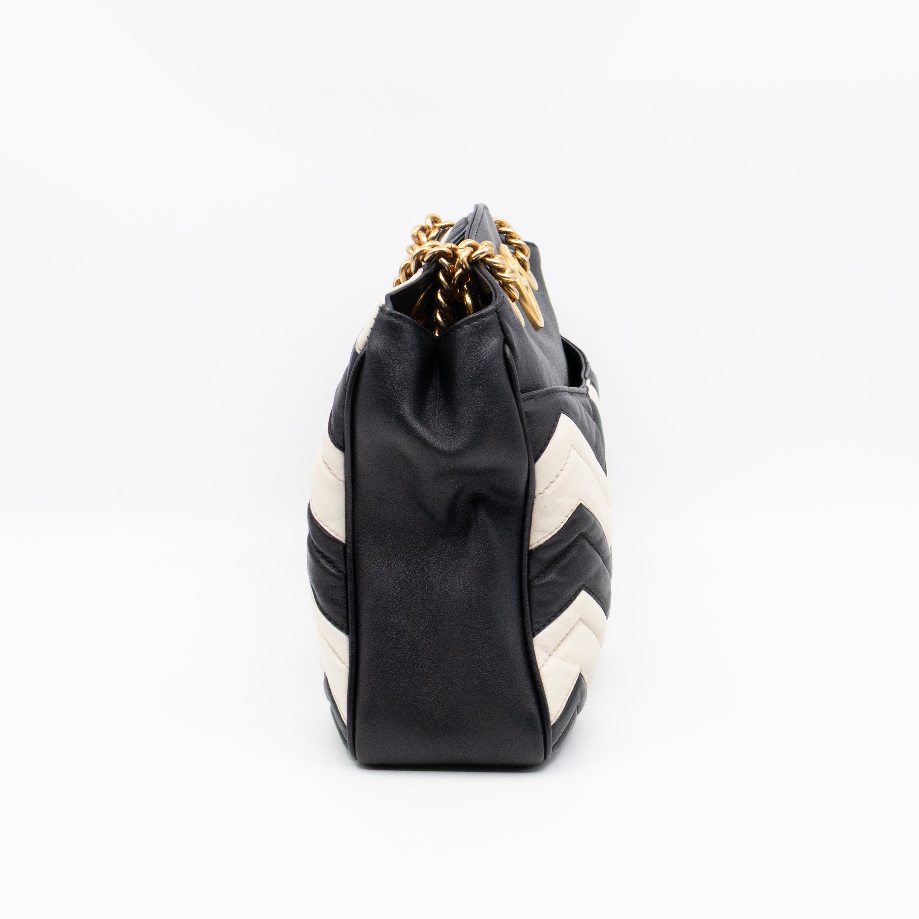 GG Medium Marmont Matelasse Tote Bag Black & White Leather