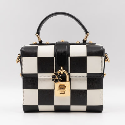Padlock Flap Bag Black & White Grained Leather