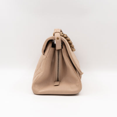Trapezio Medium Flap Bag Beige Quilted Leather