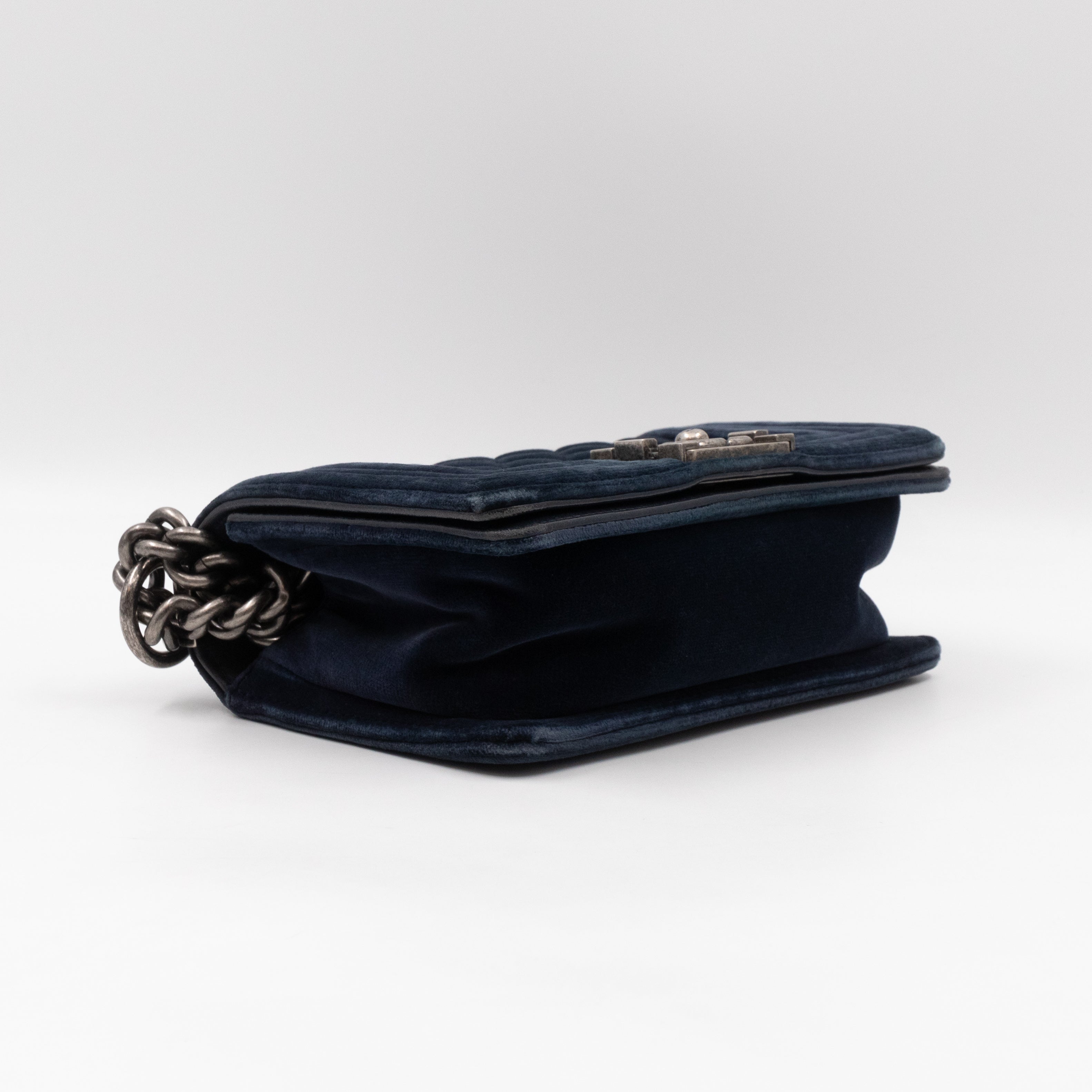 Boy Bag Small Blue Velvet
