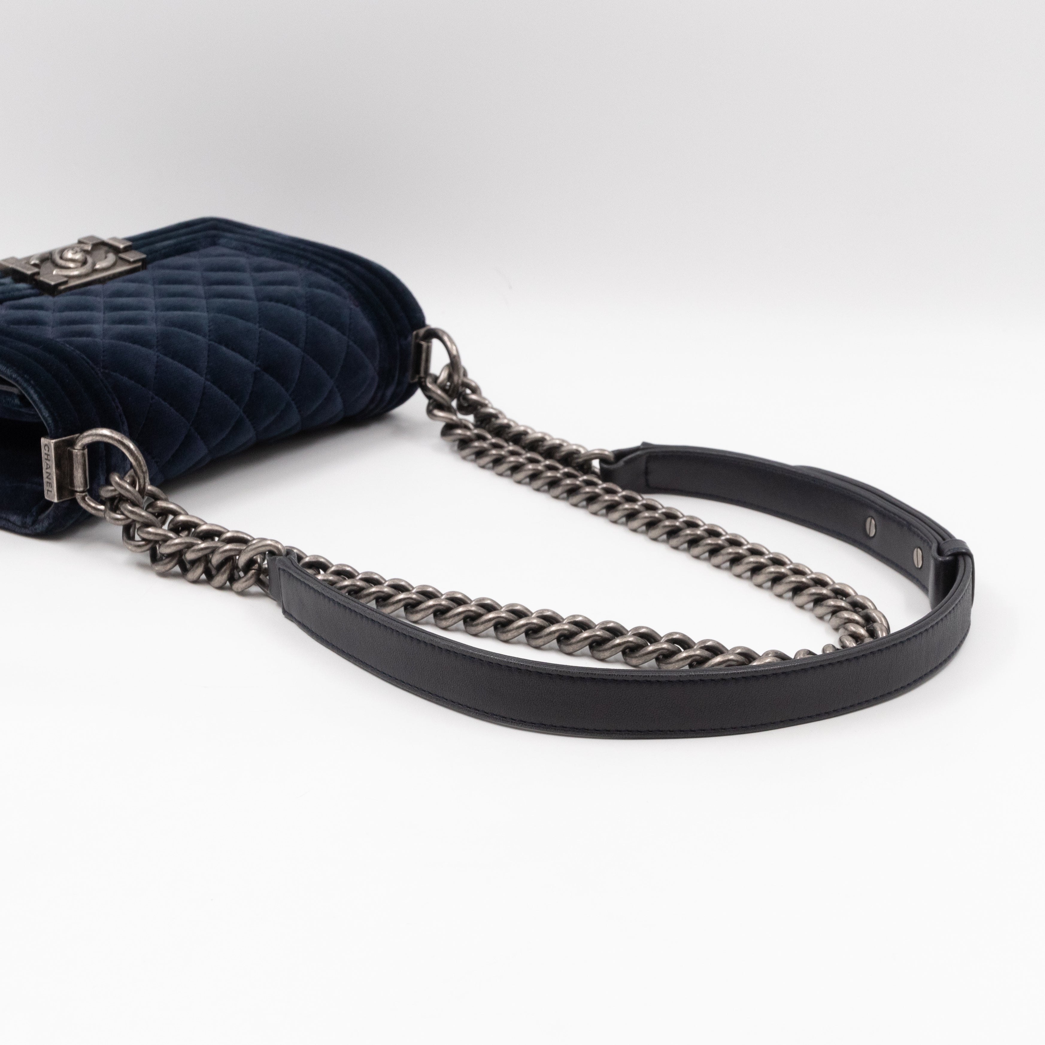 Boy Bag Small Blue Velvet