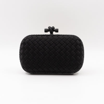 Knot Clutch Black Satin Intrecciato Python Edge