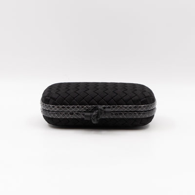 Knot Clutch Black Satin Intrecciato Python Edge