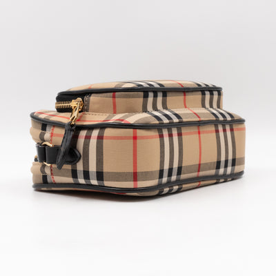 Camera Bag Vintage Beige Check Cotton