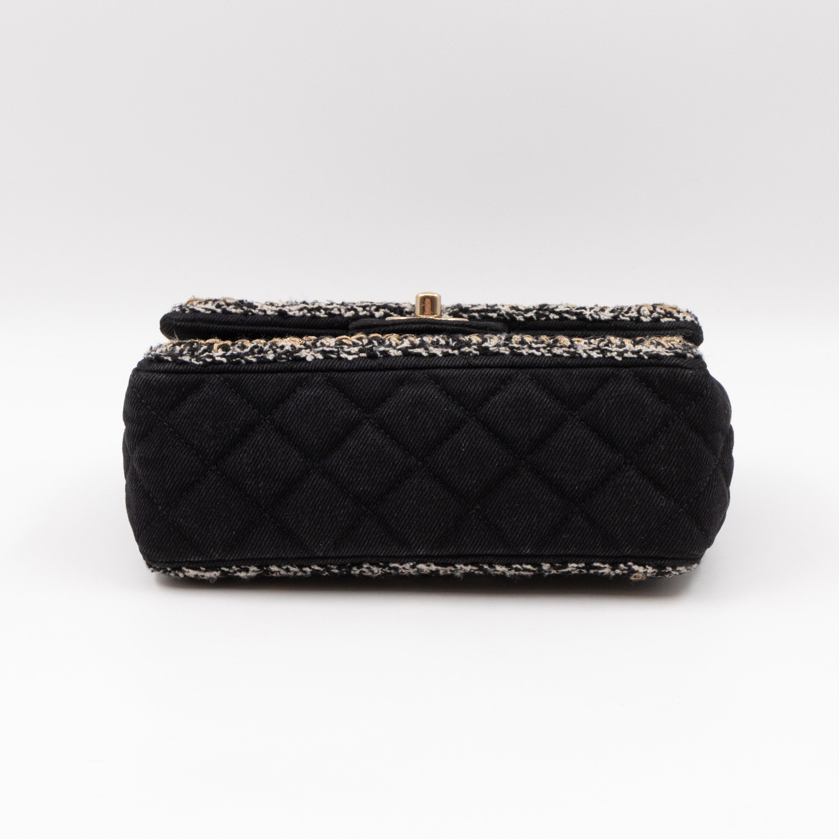 Classic Mini Rectangular Flap Bag Black Denim Braided
