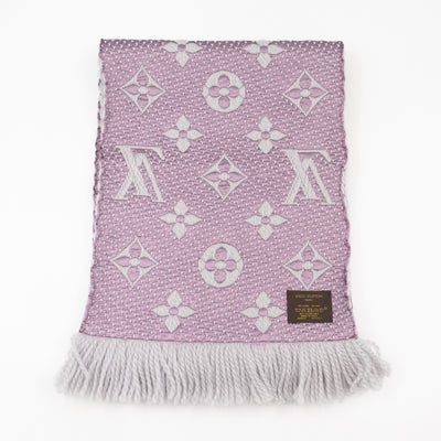 Logomania Wool Silk Scarf Grey & Purple