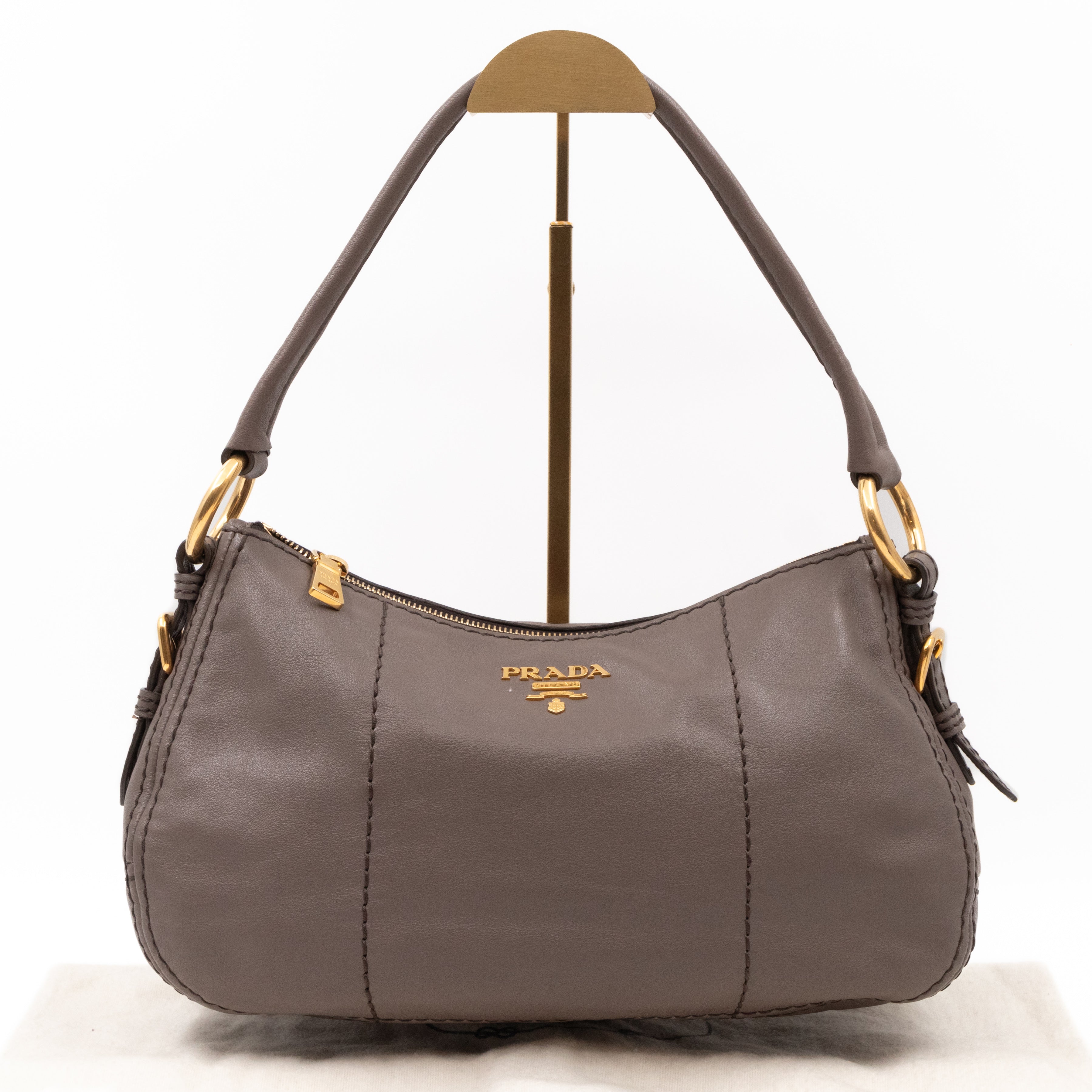 Shoulder Bag Grey Soft Calfskin Leather