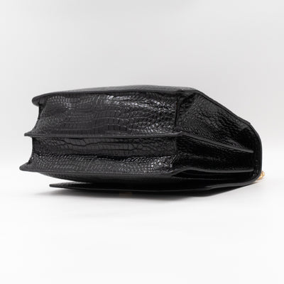 Sunset Large Black Croc Embossed Patent Leather